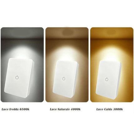 Luce notturna a 4 led con doppia emissione di luce con interruttore touch lampada da notte 0.6 watt luce fredda 6500k calda 3000k e naturale 4000k - enzoled