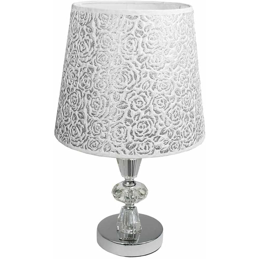 Lume moderno da comodino abat jour lampada da tavolo in acciaio cromato e paralume decorato glitter argento - enzoled
