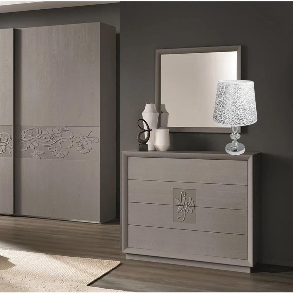 Lume moderno da comodino abat jour lampada da tavolo in acciaio cromato e paralume decorato glitter argento - enzoled