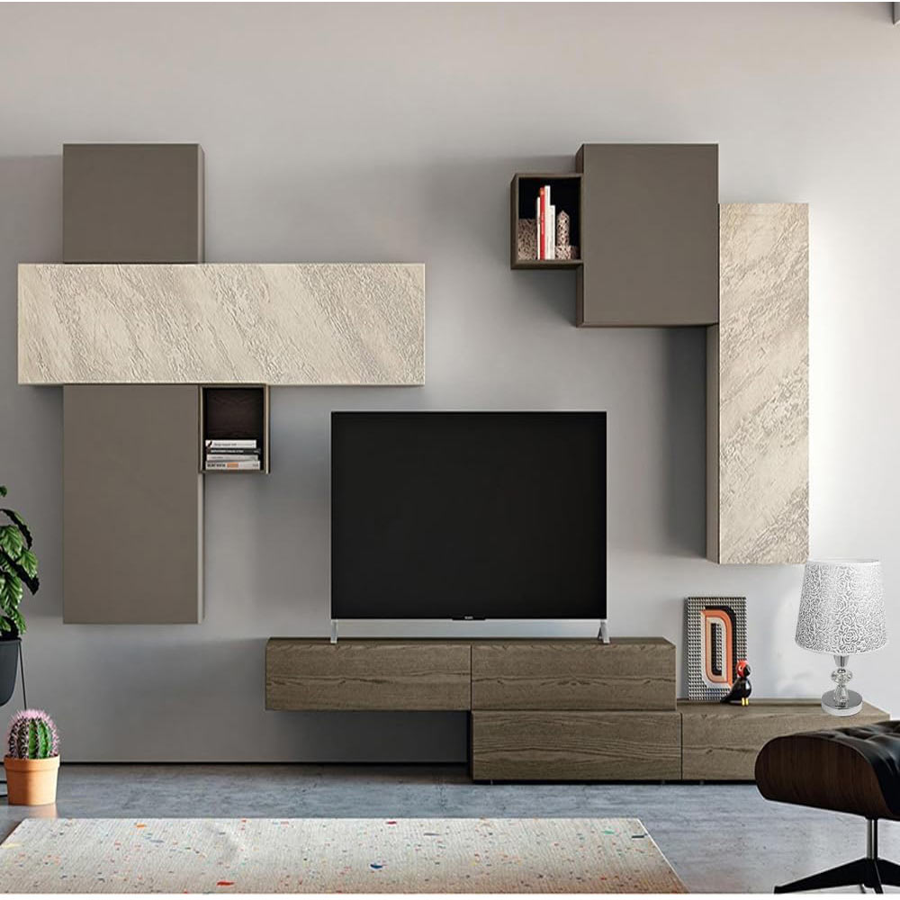 Lume moderno da comodino abat jour lampada da tavolo in acciaio cromato e paralume decorato glitter argento - enzoled