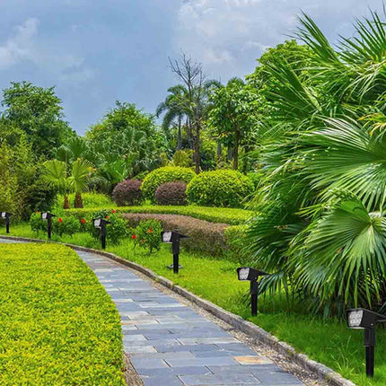 Faretto 7 led picchetto ricaricabile con pannello solare crepuscolare lampada da muro 3,5 watt impermeabile IP65 - enzoled