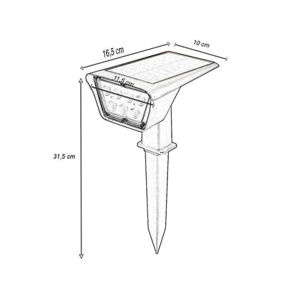 Faretto 7 led picchetto ricaricabile con pannello solare crepuscolare lampada da muro 3,5 watt impermeabile IP65 - enzoled