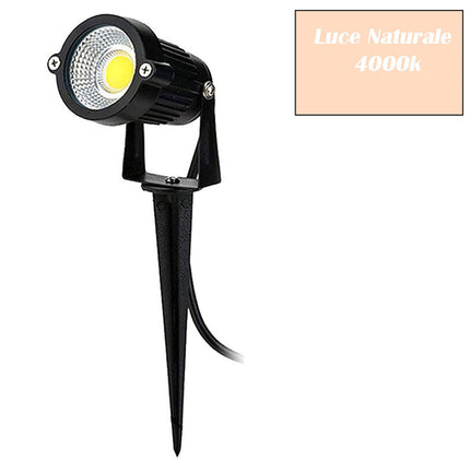 Faretto led cob 5 watt con picchetto e staffa per esterno proiettore da giardino luci da esterno luce fredda 6500k calda 3000k naturale 4000k e verde - enzoled