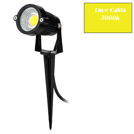 Faretto led cob 5 watt con picchetto e staffa per esterno proiettore da giardino luci da esterno luce fredda 6500k calda 3000k naturale 4000k e verde - enzoled