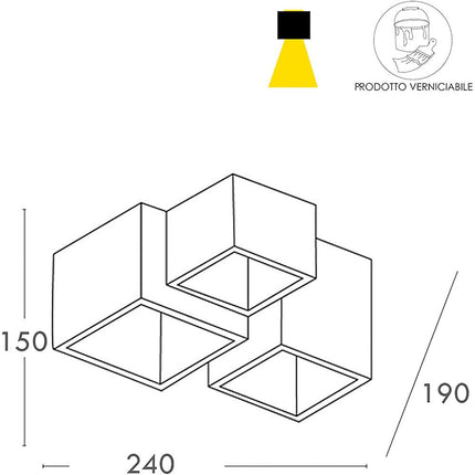 Lampada in gesso da soffitto a 3 cubi lampadario verniciabile supporto per faretti gu10 - enzoled