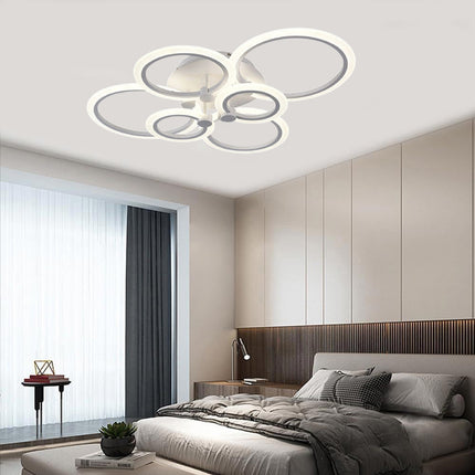 Lampadario led plafoniera moderno con 6 anelli cerchi 51 watt tecnologia CCT con switch luce  fredda calda naturale - enzoled