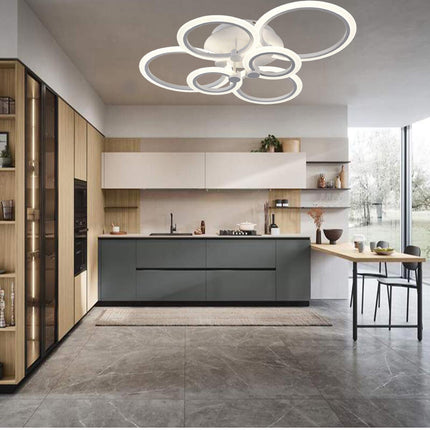Lampadario led plafoniera moderno con 6 anelli cerchi 51 watt tecnologia CCT con switch luce  fredda calda naturale - enzoled