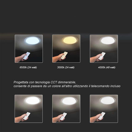 Plafoniera da soffitto dimmerabile a led 48 watt rotonda tripla temperatura di luce bianca calda naturale 6500k 3000k 4000k - enzoled
