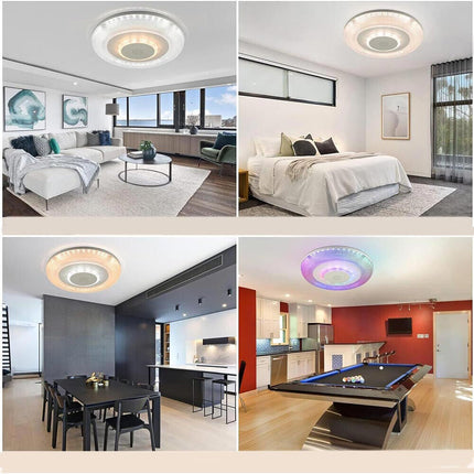 Plafoniera rgb 72 watt cassa bluetooth diffusore trasparente luce bianca calda naturale con telecomando dimmerabile APP - enzoled