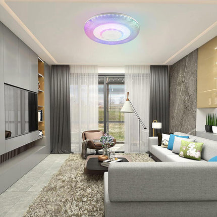 Plafoniera rgb 72 watt cassa bluetooth diffusore trasparente luce bianca calda naturale con telecomando dimmerabile APP - enzoled