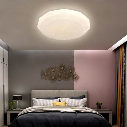 Plafoniera da soffitto moderna 18 watt bianca con scocca lavorata e punti trasparenti luce naturale 4000k  bianca fredda 6500k e calda 3000k - enzoled