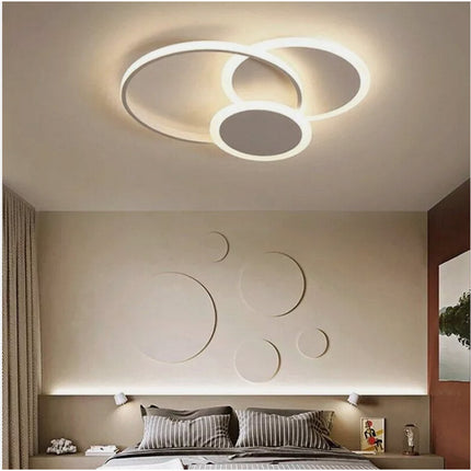 Plafoniera led moderna 37 watt lampada da soffitto 3 cerchi lampadario metallo bianco luce bianca fredda 6500k naturale 4000k calda 3000k - enzoled