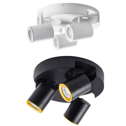 Plafoniera 3 diffusori orientabile da soffitto parete lampada tonda attacco GU10 per bagno soggiorno bianco o nero - enzoled