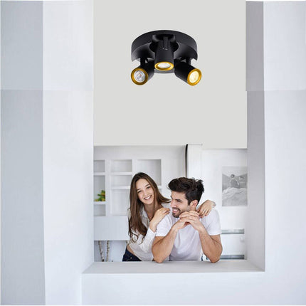 Plafoniera 3 diffusori orientabile da soffitto parete lampada tonda attacco GU10 per bagno soggiorno bianco o nero - enzoled