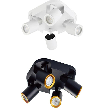 Plafoniera 4 diffusori orientabile da soffitto parete lampada tonda attacco GU10 per bagno soggiorno bianco o nero - enzoled