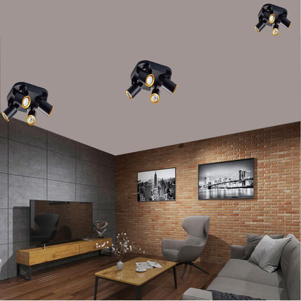 Plafoniera 4 diffusori orientabile da soffitto parete lampada tonda attacco GU10 per bagno soggiorno bianco o nero - enzoled