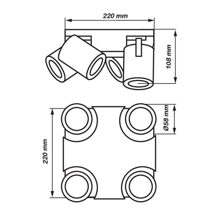 Plafoniera 4 diffusori orientabile da soffitto parete lampada tonda attacco GU10 per bagno soggiorno bianco o nero - enzoled