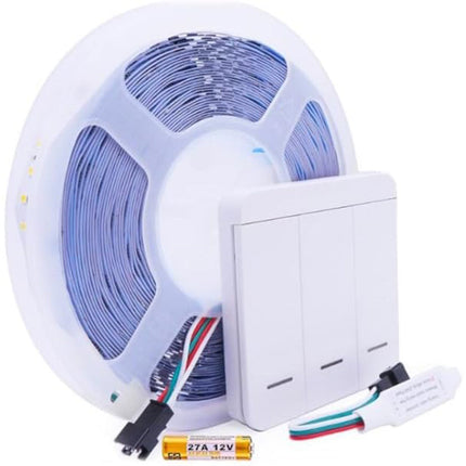 Strip striscia indirizzabile 600 led 61 watt 24v bobina da 5 mt con telecomando regolatore vari effetti luce fredda 6500k naturale 4000k calda 3000k - enzoled