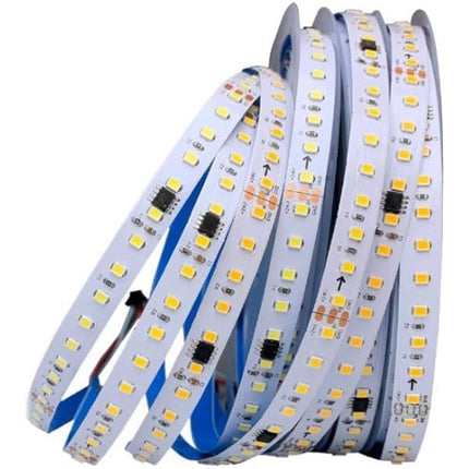 Strip striscia indirizzabile 600 led 61 watt 24v bobina da 5 mt con telecomando regolatore vari effetti luce fredda 6500k naturale 4000k calda 3000k - enzoled