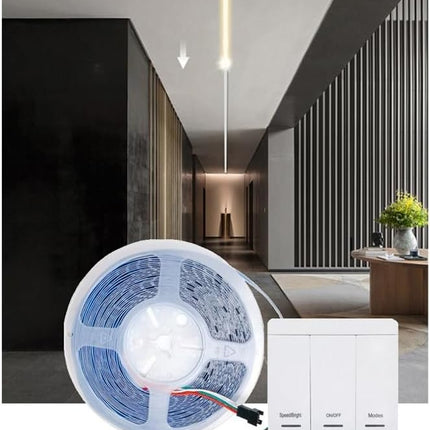 Strip striscia indirizzabile 600 led 61 watt 24v bobina da 5 mt con telecomando regolatore vari effetti luce fredda 6500k naturale 4000k calda 3000k - enzoled