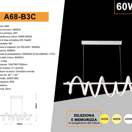 Lampada Soffitto 60W 3000K-6500K Regolabile - Vernice Alluminio + PVC Bianco - Illuminazione Potente per Aree Grandi enzoled