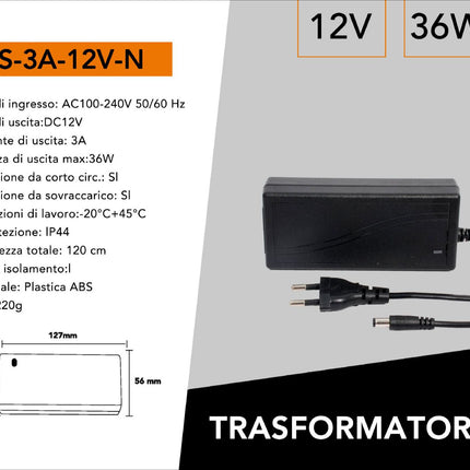 ALIMENTATORE DESKTOP SWITCHING 12V 3A 36W PER ILLUMINAZIONE E CCTV TELECAMERA CIRCUITO CHIUSO - enzoled