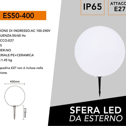 Lampada a sfera da giardino con picchetto illuminazione decorativa da esterno sfera da terra con attacco E27 varie dimensioni enzoled