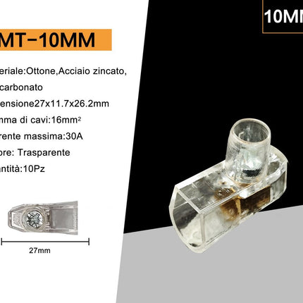 10 Morsetti Unipolari Trasparenti a Cappuccio per Cavi Elettrici 10mm² – Connettori Forbox Isolanti enzoled