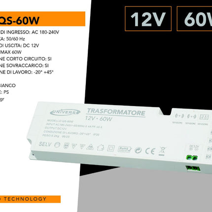 ALIMENTATORE SWITCHING DC 12V 60W 5A 7 USCITE 3 INGRESSO SENSORE PER STRIP LED - enzoled