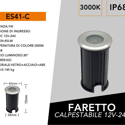 Faretto incasso segnapasso 1 led 1 watt calpestabile da esterno giardino 12V IP68 luce fredda calda naturale verde e blu enzoled