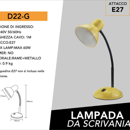 Lampada da scrivania con braccio flessibile snodabile luce lume da tavolo orientabile da cameretta