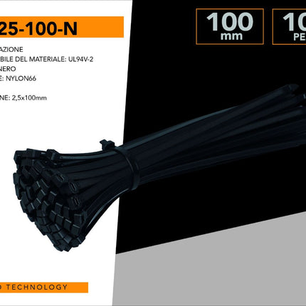 500 Fascette Stringicavo Autobloccanti Nylon Nero 2.5x100mm – Fissacavi Resistenti per Cavi Elettrici, Elettricisti, Fai da Te enzoled