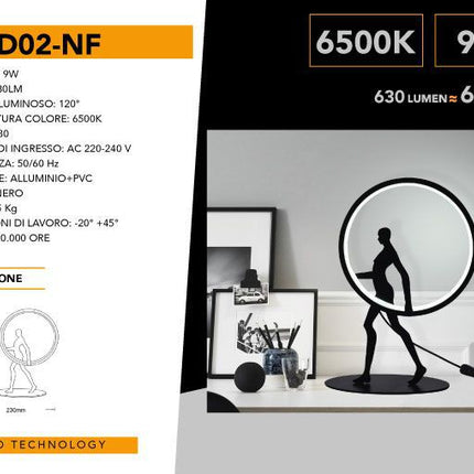 Lampada da tavolo decorativa 9 watt scultura corpo uomo illuminazione a led lume contemporaneo enzoled