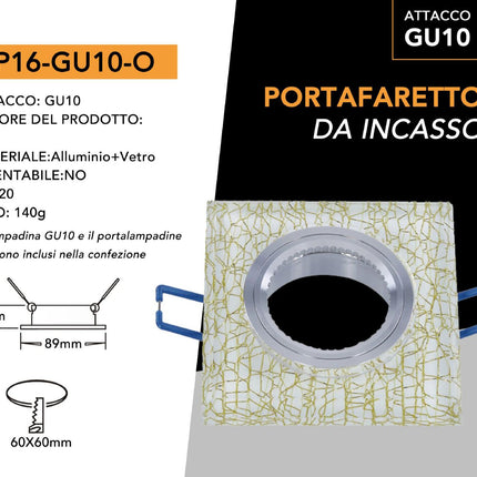 Supporto Portafaretto Oro 60mm in Alluminio+Vetro per Lampade LED enzoled