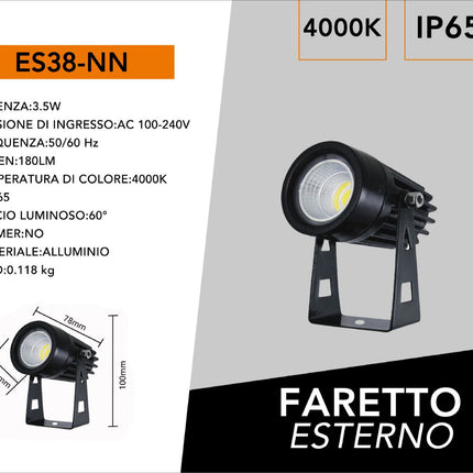 Faretto a led cob nero per esterno 3,5 watt con staffa orientabile da soffitto o parete a luce blu 360 lumen IP65 enzoled