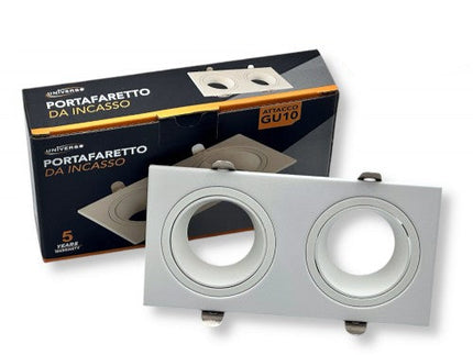 Portafaretto Universo P38-GU10-B2 - Doppio Rettangolare in Metallo Orientabile Bianco, Incassato per Lampadine GU10/GU5.3 enzoled