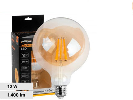 LAMPADINA LED GLOBO G125 A FILAMENTO VINTAGE 12W E27 VETRO AMBRATO LUCE CALDA 2600K enzoled