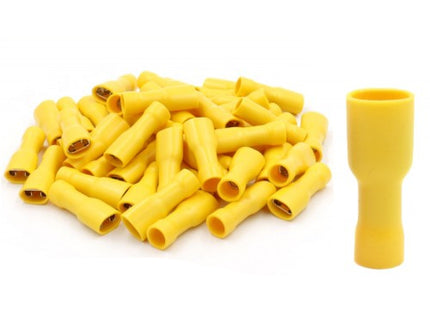 50 Terminali Capicorda Femmina Isolati FDFD5.5-250 Gialli per Cavi 4-6mm² – Connettori Elettrici Faston enzoled