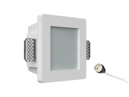 Supporto Portafaretto in Gesso Quadrato Incassato Copertura Vetro Opaco per GU10/MR16 - Bianco enzoled
