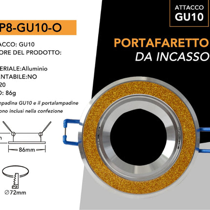Supporto GU10 Oro 72mm in Alluminio per Lampade LED enzoled
