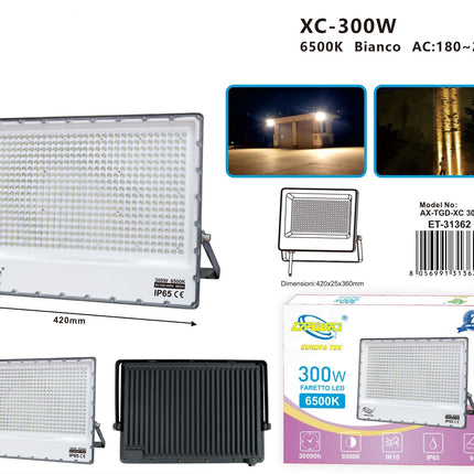 Faretto LED da Esterno Professionale 10W 20W 30W 50W 100W 200W 300W IP65, Design Slim, Impermeabile, Lunga Durata - Ideale per Giardini, Cortili e Aree Commerciali - enzoled