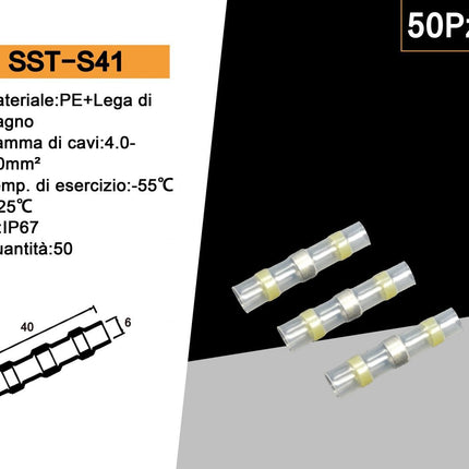 50 Connettori Giunzione Autosaldanti Isolati IP67 per Cavi 4-6mm² – Impermeabili a Caldo enzoled