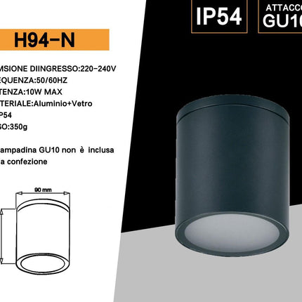 Applique da soffitto a cilindro per esterno moderno lampada plafoniera con attacco GU10 per balcone terrazzo patio IP54 enzoled