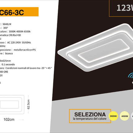 Lampadario da Soffitto 123W 3000K-6500K, Design Moderno con Materiali Compositi - Ideale per Sala e Negozio enzoled