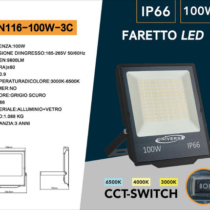 Faro led proiettore per esterno 30 50 100 200 watt cct 3 colorazione in una selezionabile faretto waterproof IP66 enzoled