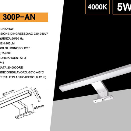 Lampada per specchio da bagno con doppia istallazione 5 watt applique a luce naturale 4000k IP44 enzoled