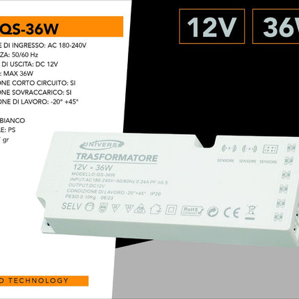 ALIMENTATORE SWITCHING DC 12V 36W 3A 6 USCITE 3 INGRESSO SENSORE PER STRIP LED - enzoled