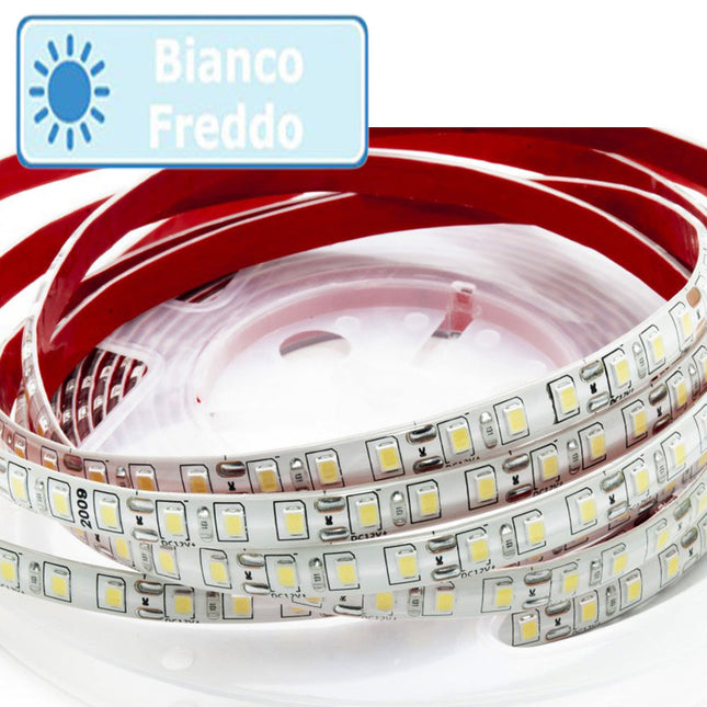 Striscia led 2835 strip flessibile da 5 metri bobina adesiva 600 led smd per interno e esterno IP55