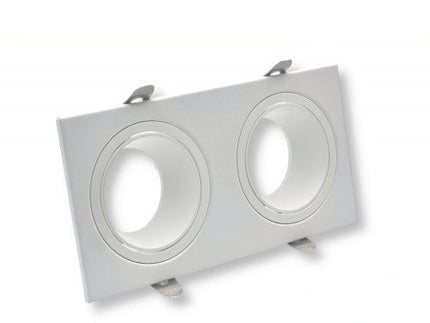 Portafaretto Universo P38-GU10-B2 - Doppio Rettangolare in Metallo Orientabile Bianco, Incassato per Lampadine GU10/GU5.3 enzoled
