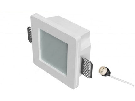 Supporto Portafaretto in Gesso Quadrato Incassato Copertura Vetro Opaco per GU10/MR16 - Bianco enzoled